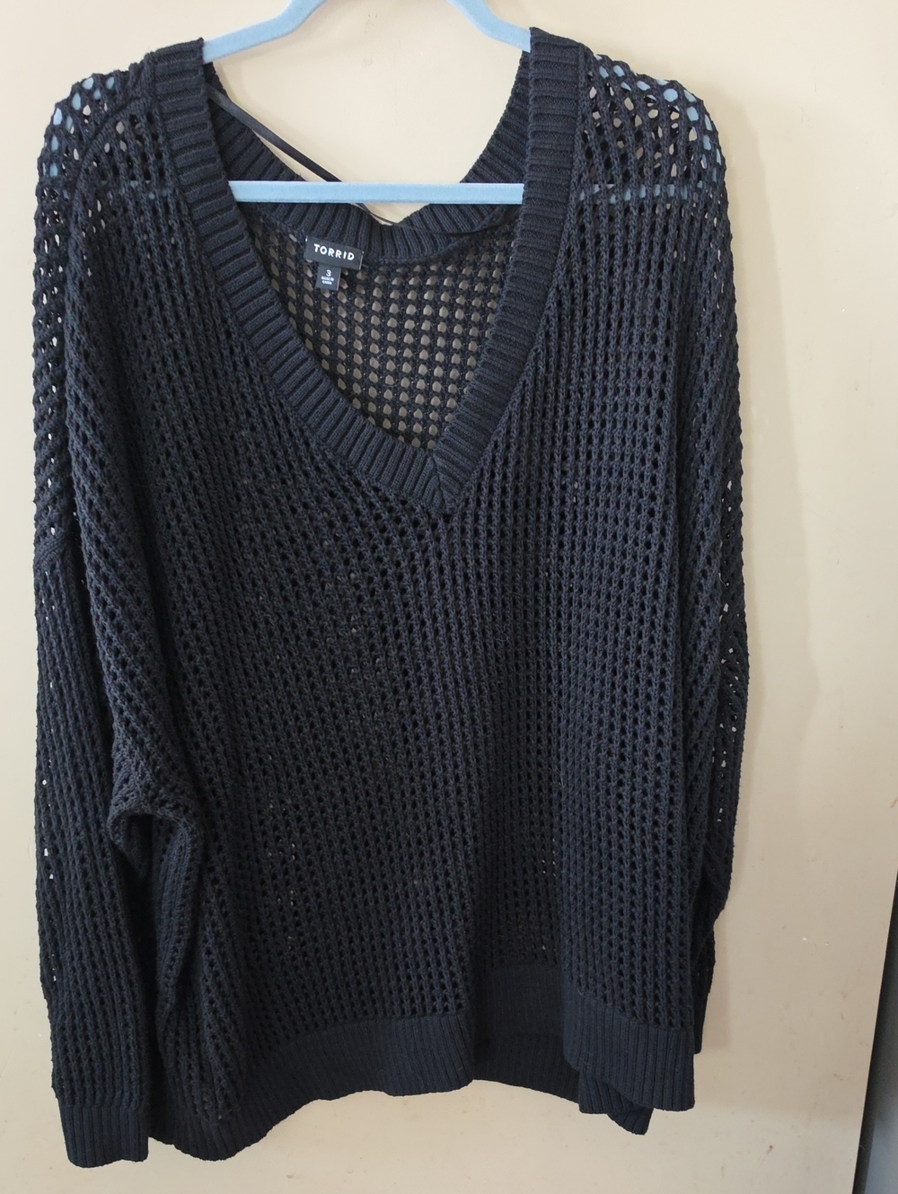 torrid Black Open-Weave V-Neck Sweater